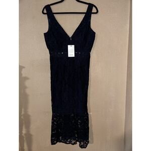 Bardot Fiona Cocktail New Years Party Wedding Lace V-neck Trumpet Midi Dress